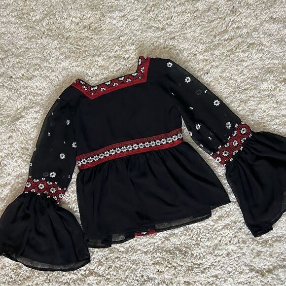 Topshop black embroidered style boho long sleeve top size US 2 - Picture 9 of 11